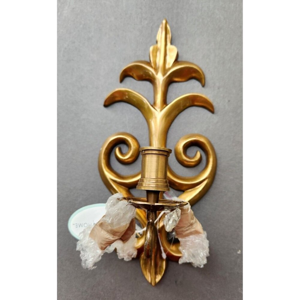 Wall Sconce Candle Holder Brass Fleur de Lis w/Crystals On View Home New